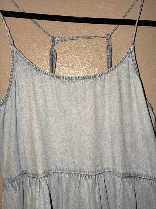 American Eagle Outfitters Light Blue Denim Spaghetti Strap Mini Dress - Picture 3 of 8